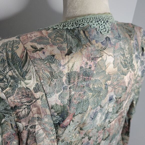 VINTAGE 80s does Victorian blazer metallic tapestry floral jacket 16W - Picture 8 of 15